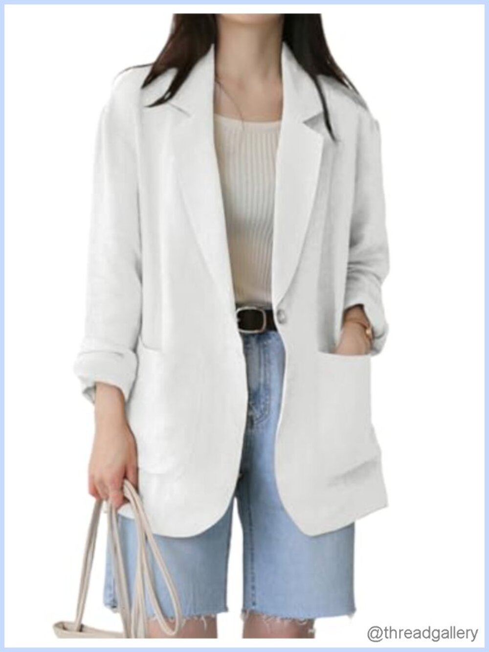 Womens Linen Blend Blazer Lightweight Long Sleeve Casual Work Jacket